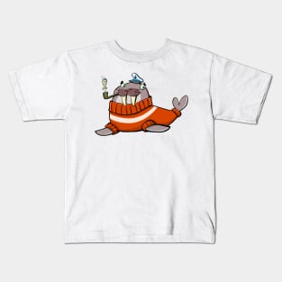 walrus dressed in the style of a North Sea captain in a thick sweater Kids T-Shirt